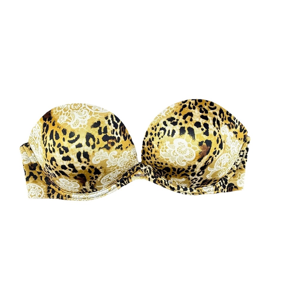 Victorias Secret PINK Bandeau Bra Size 34C Leopard Print Pushup Padded